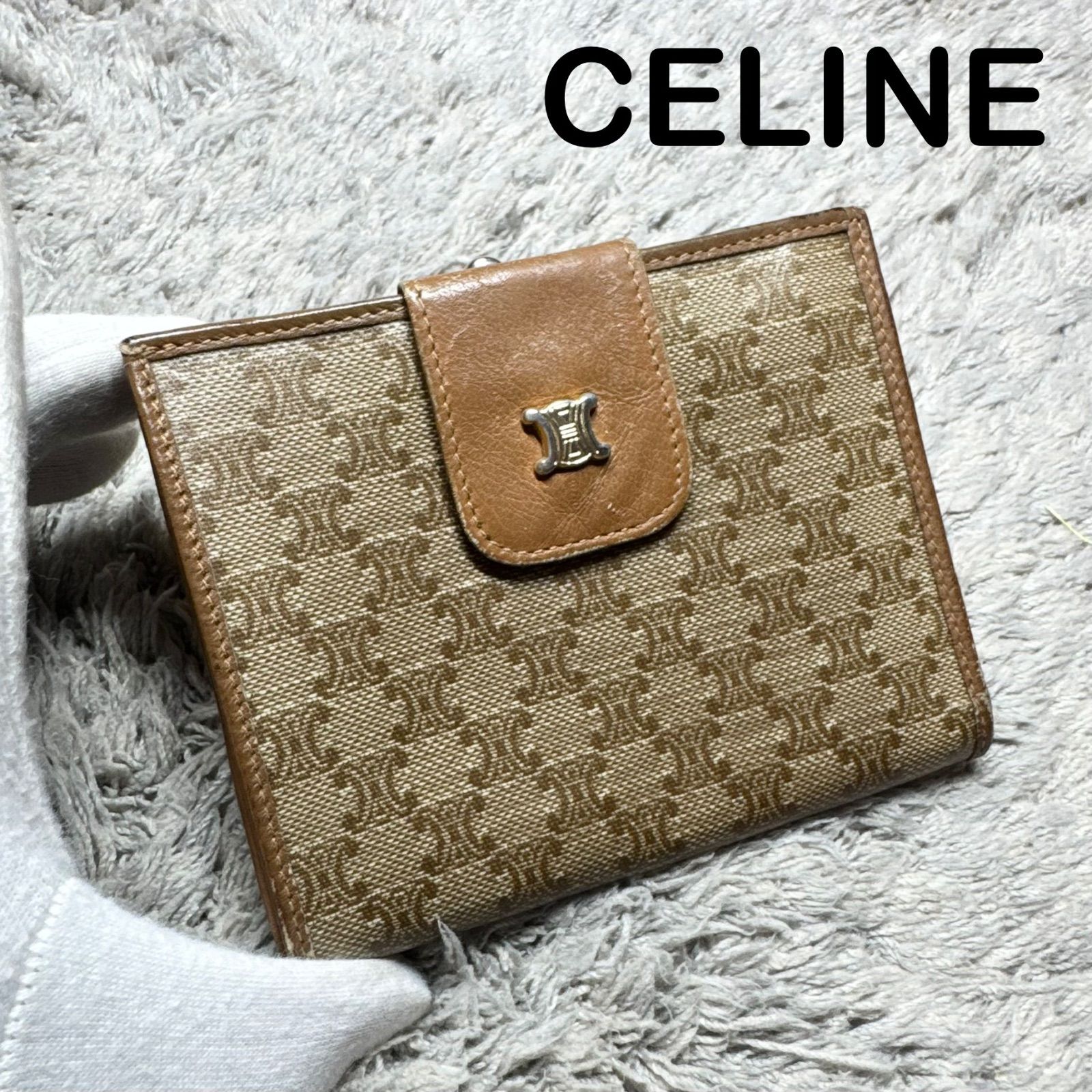 CELINE セリーヌ 二つ折り財布 ヴィンテージ マカダム柄 がま口 レザー