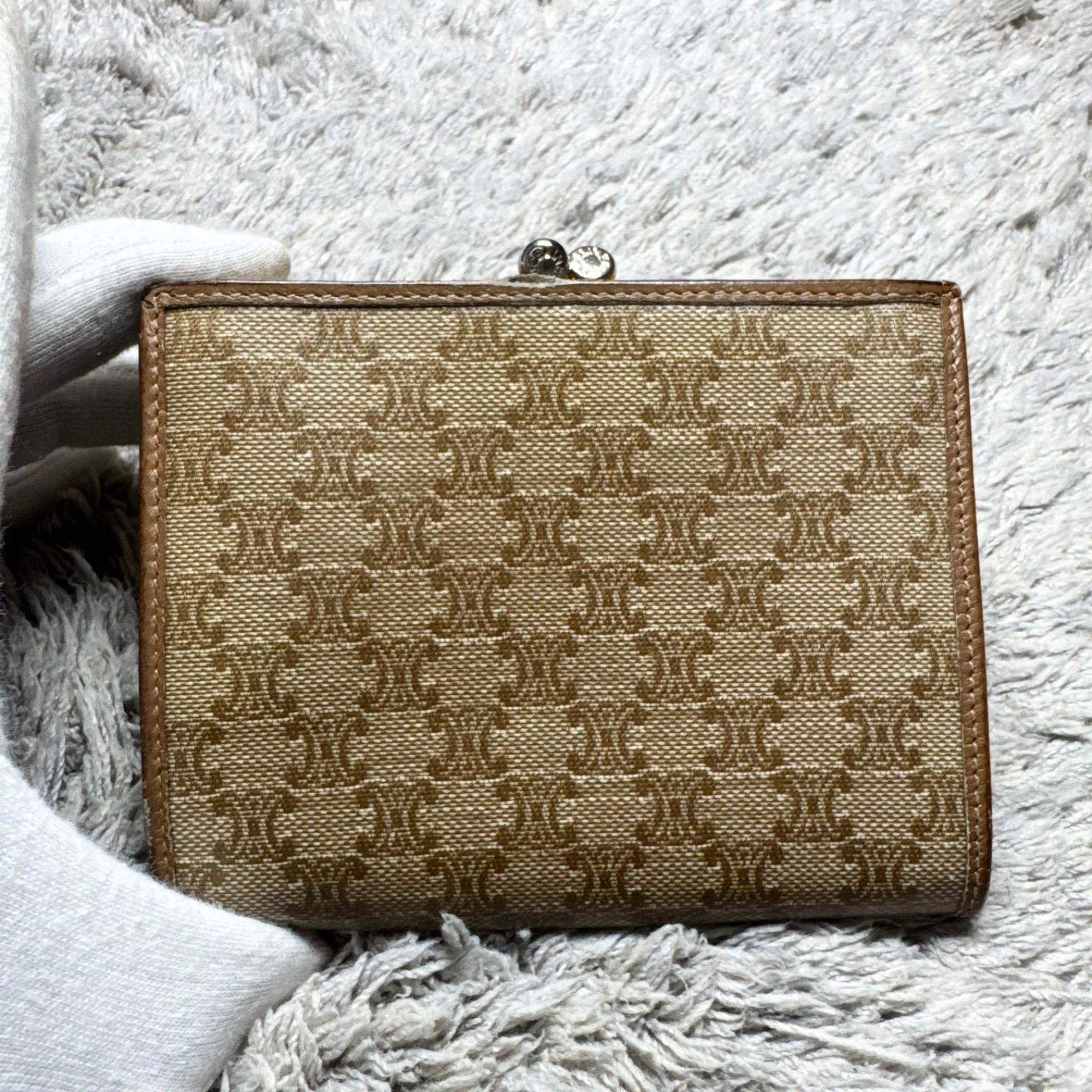 CELINE セリーヌ 二つ折り財布 ヴィンテージ マカダム柄 がま口 レザー