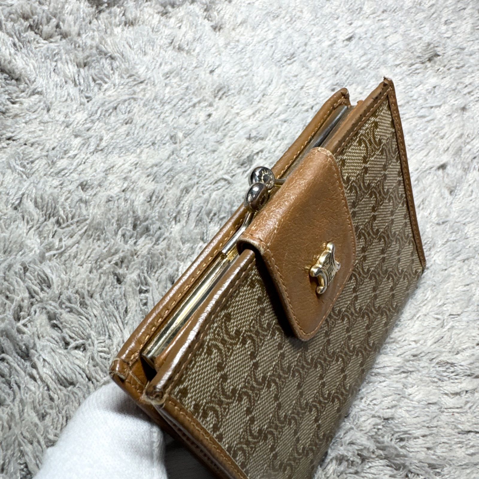 CELINE セリーヌ 二つ折り財布 ヴィンテージ マカダム柄 がま口 レザー