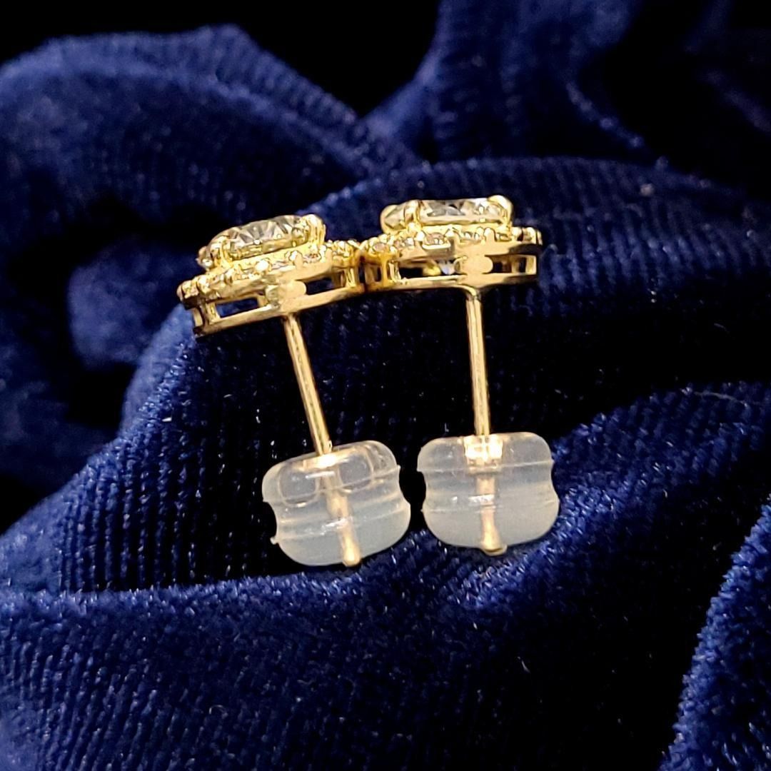 計1.27ct 大粒 ダイヤモンド K18 YG ヘイロー ピアス 取り巻き - メルカリ