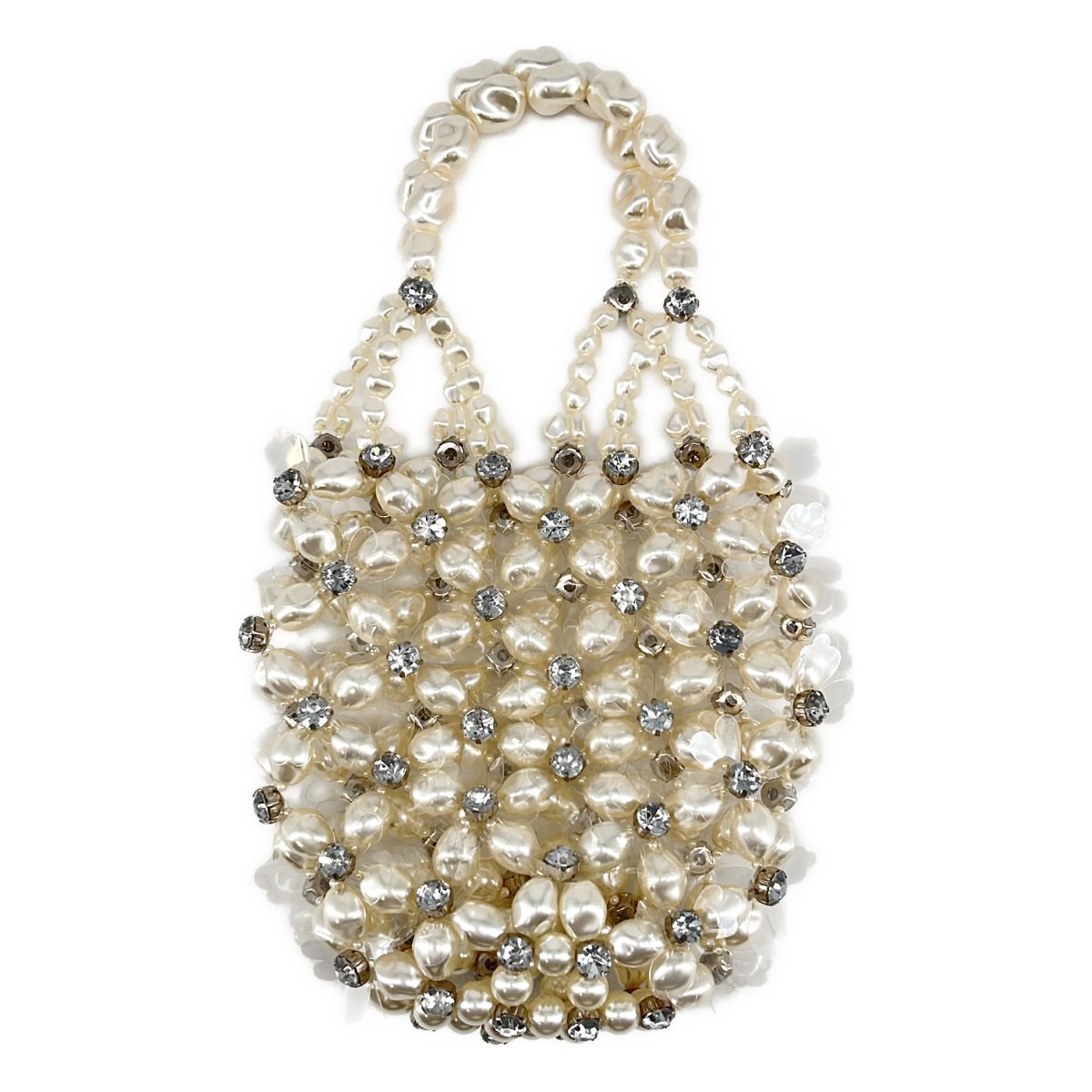 【美品】 Simone Rocha / シモーネロシャ | HANDHELD BEADED BINDLE BAG / パールフラワー ミニハンドバッグ | オフホワイト | レディース