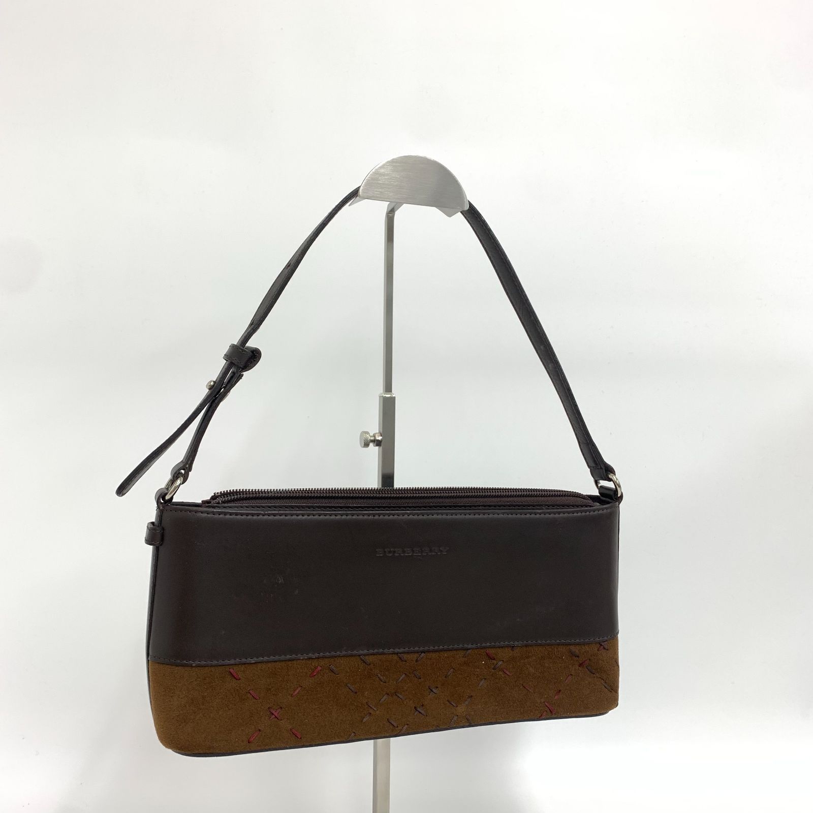 美品】バーバリー アクセサリーポーチ レザー スエード チェック柄 