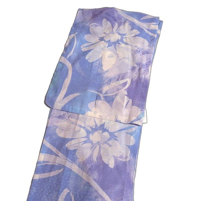 浴衣 キラキラ光る（ブルー系）シルファ オーガンジー風 上質 上品 大人 浴衣 単品 レディース 女性 和装 デート お祭り 夏祭り 花火