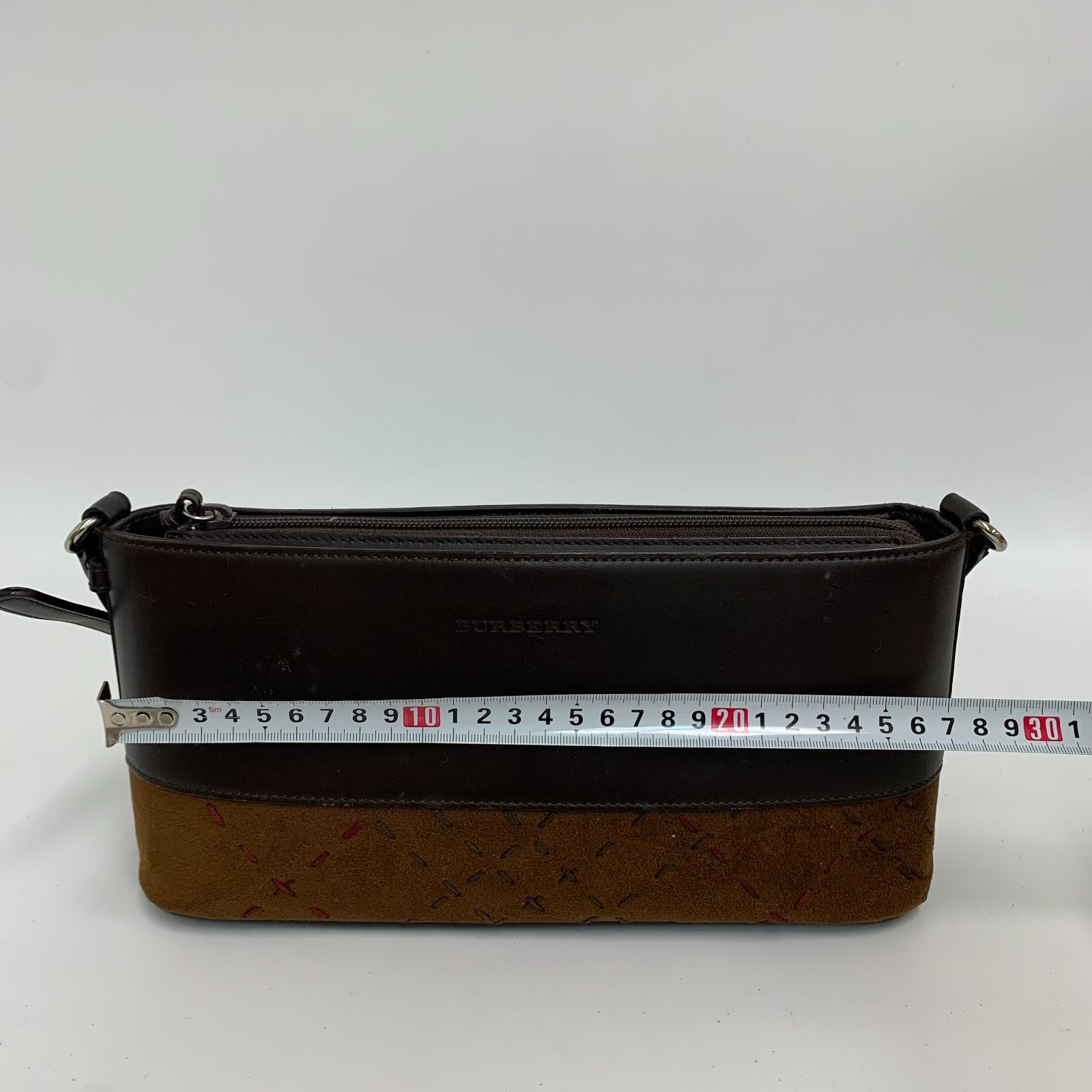 美品】バーバリー アクセサリーポーチ レザー スエード チェック柄