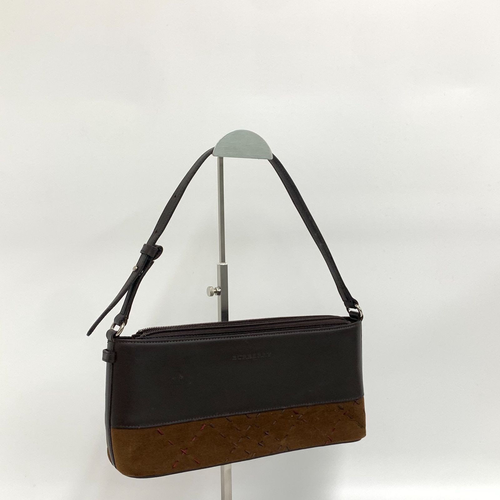美品】バーバリー アクセサリーポーチ レザー スエード チェック柄