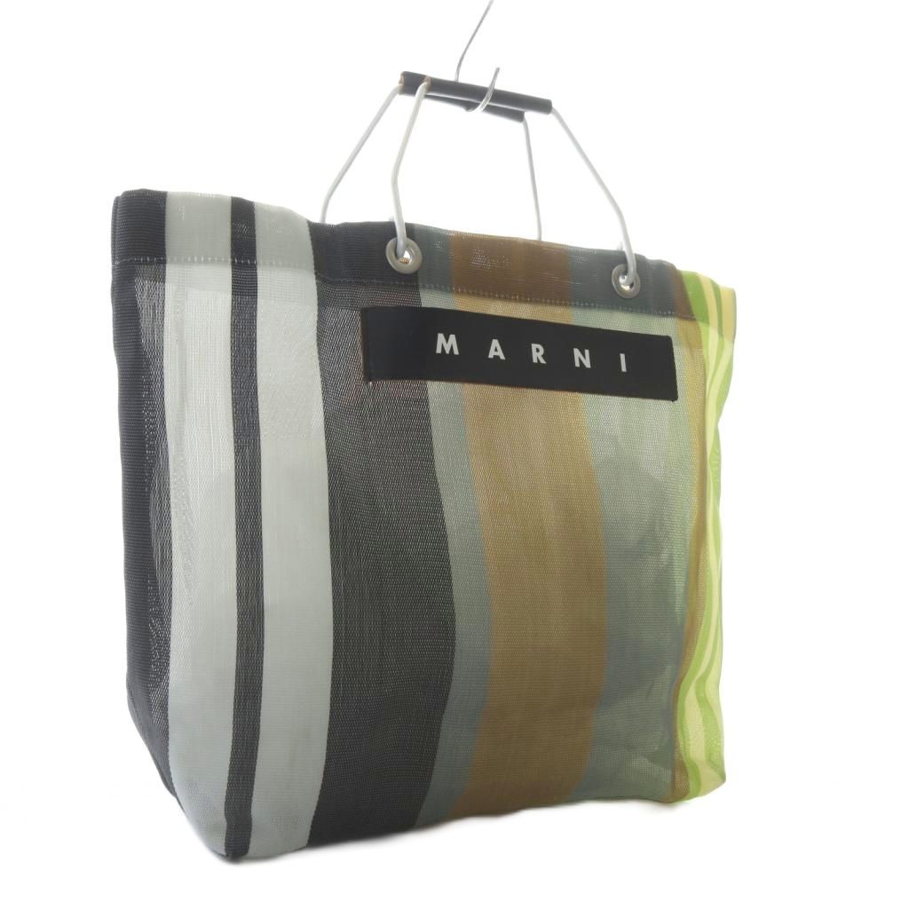 マルニ MARNI ストライプマーケットバッグ トートバッグ ロゴ レザー