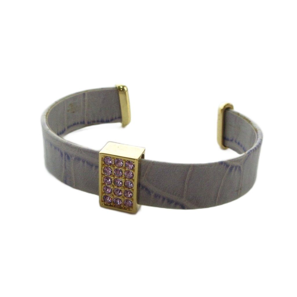 スワロフスキー SWAROVSKI ブレスレット バングル アクセサリー レザー クリスタル グレー ■GY18 /MQ