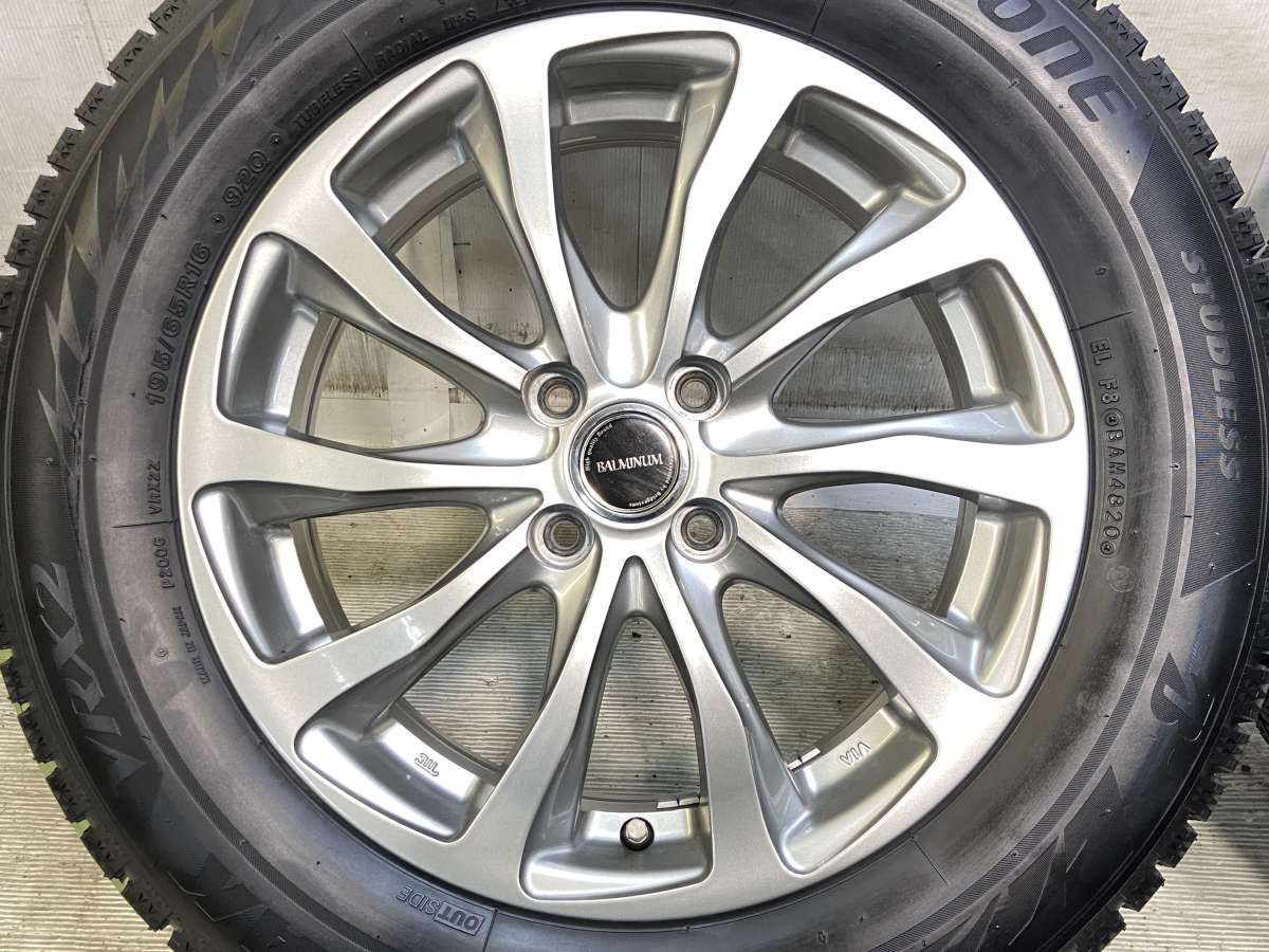 ブリヂストBALMINUMホイルタイヤセット4本195/65R16管理049 195/65R16 ブリヂストン ブリザック VRX2 BALMINUM 16x6.0 40 100-4穴