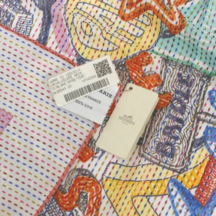 エルメス HERMES スカーフ カレ 70 シルク100％ Chevaloscope Neon