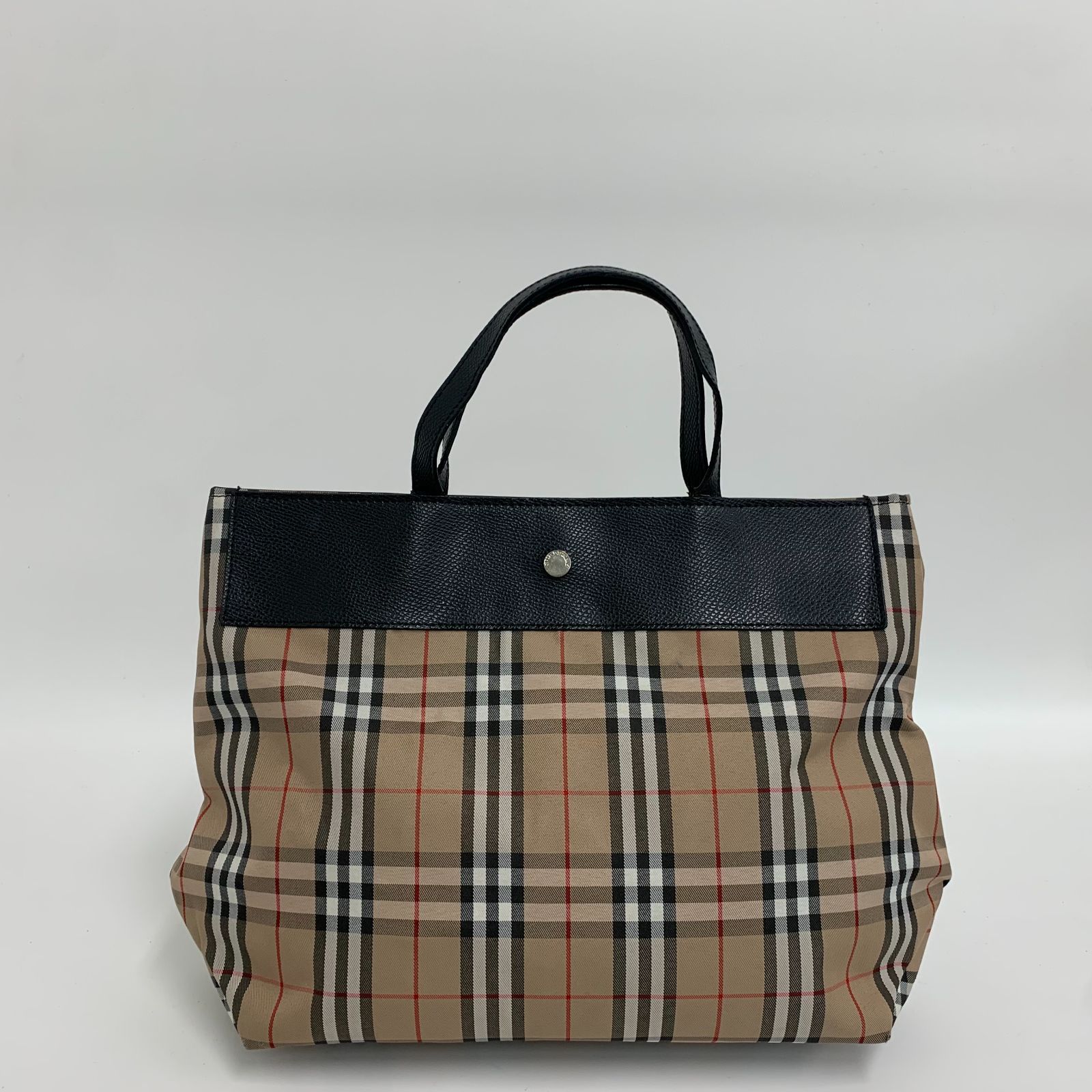 美品】バーバリー トートバッグ ノバチェック キャンバス レザー 黒 