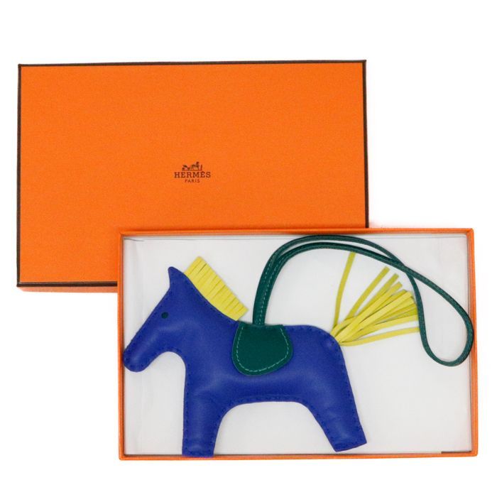 【美品】 HERMÈSロデオMM バッグチャーム アニョーミロ ブルー×イエロー エルメス HERMES ロデオ MM アニョーミロ(ラムスキン) レザー A刻印