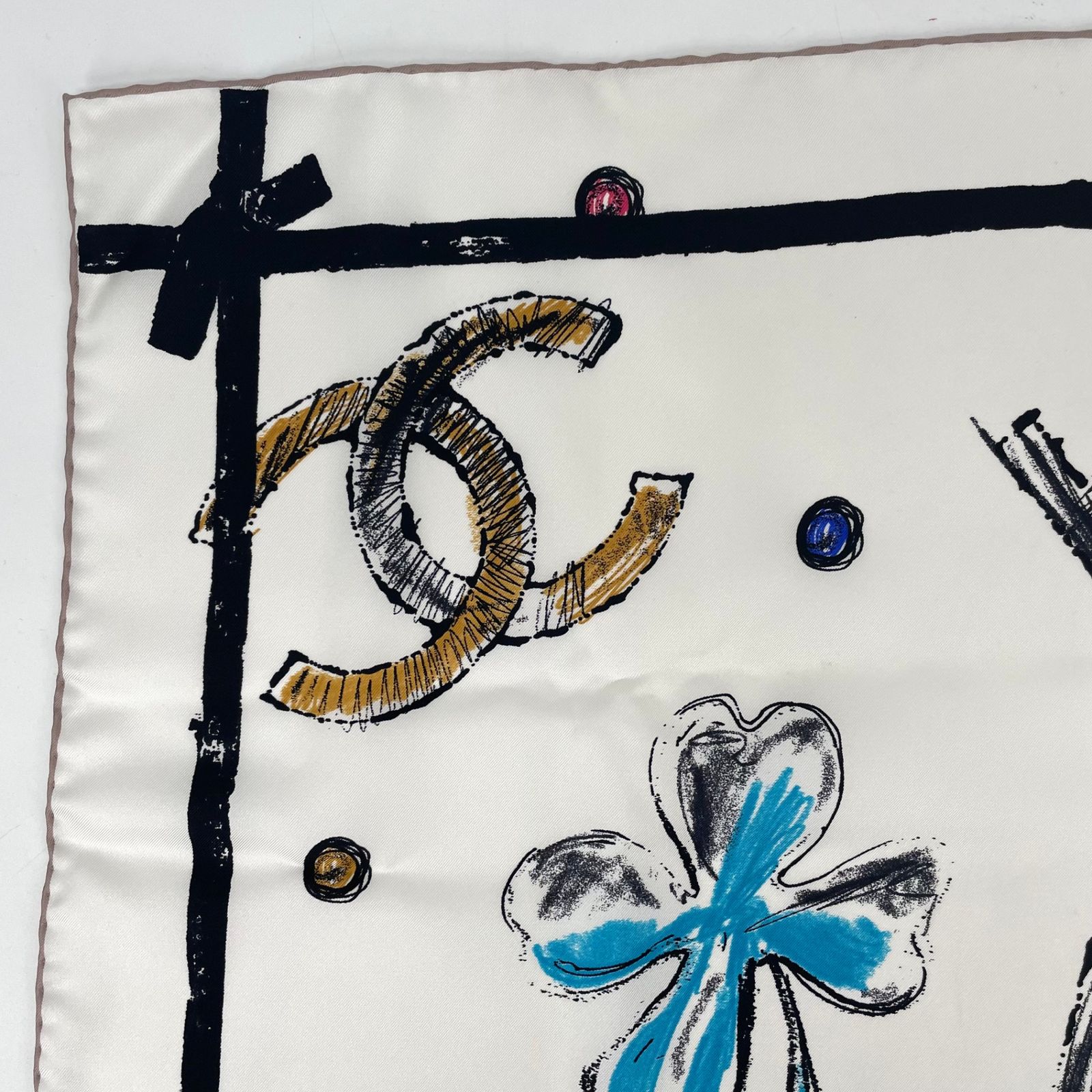 新品同様 CHANEL シャネル アイコンモチーフ スカーフ ココマーク 