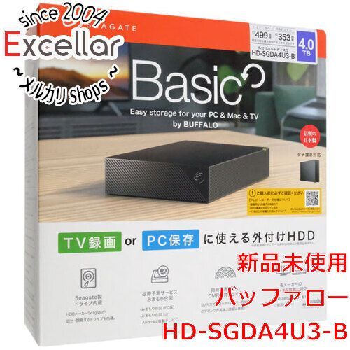 [bn:17] 【新品(開封のみ・箱きず・やぶれ)】 BUFFALO　USB3.2(Gen1)対応 外付けHDD HD-SGDA4U3-B　ブラック　4TB