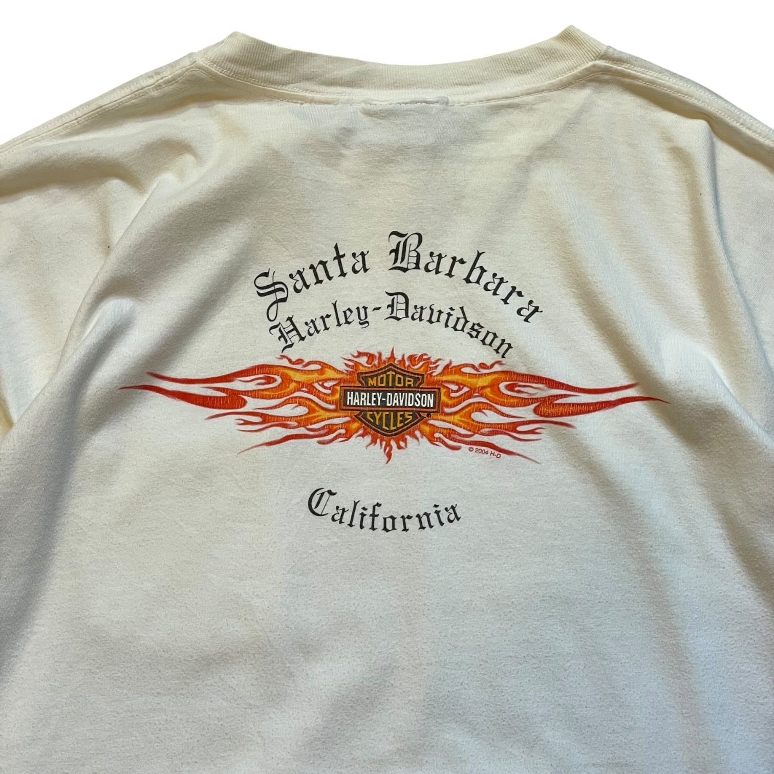 00s Harley Davidson Flame S/S Tee 白 XL ハーレーダビッドソン 炎 ファイアーパターン Tシャツ オールドイングリッシュ