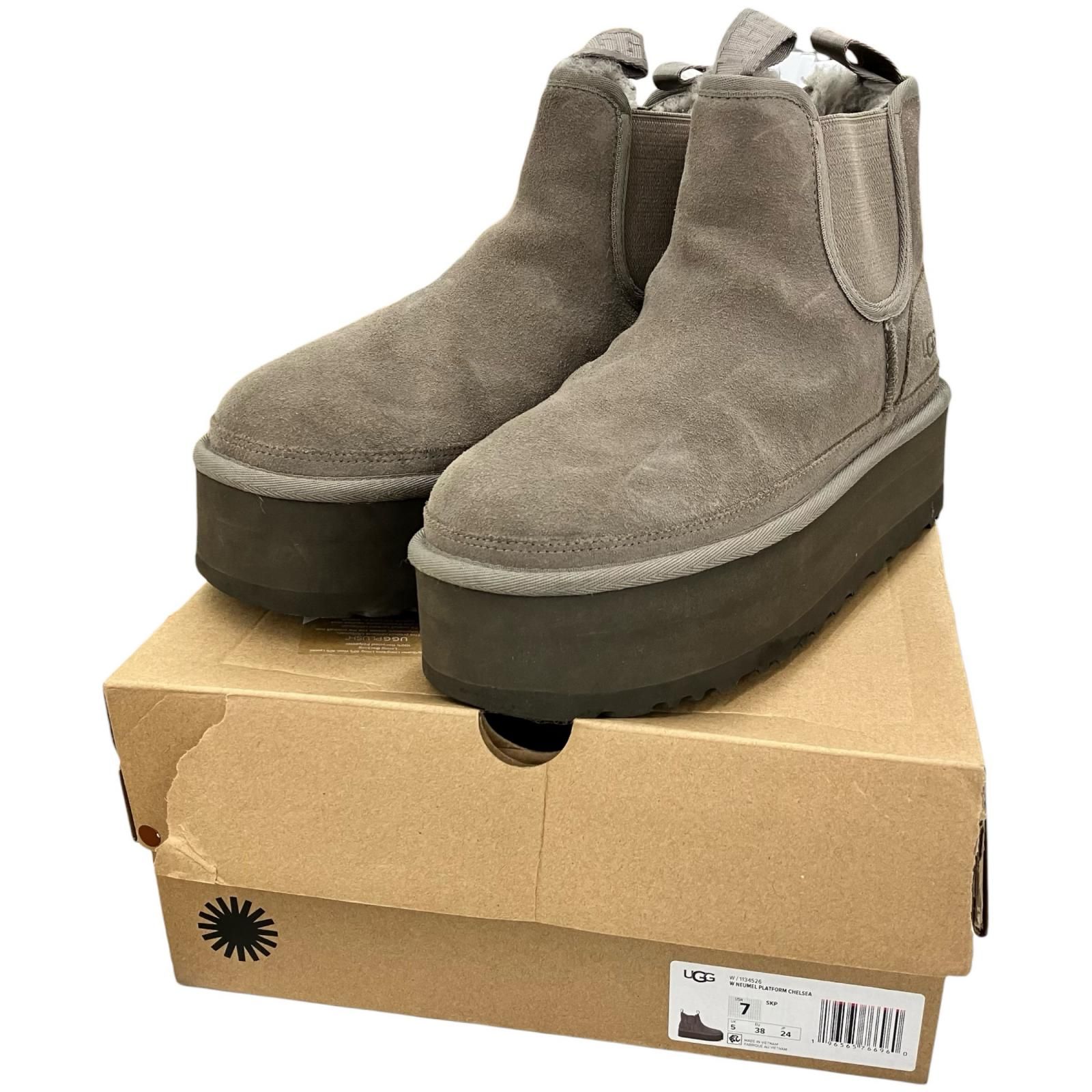186000 現状品 UGG アグ Neumel Platform Chelsea ムートンブーツ 24cm グレージュ系