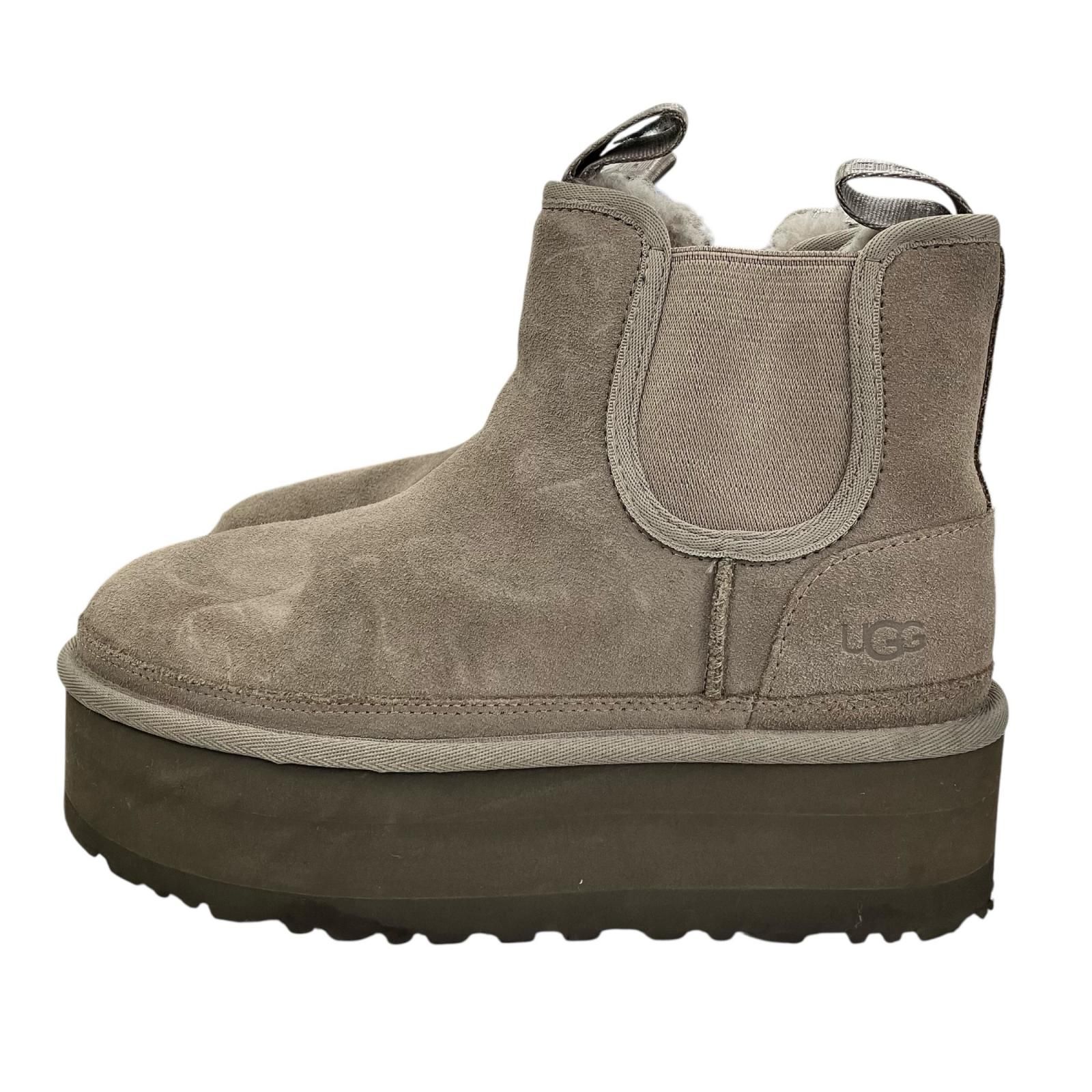 186000 現状品 UGG アグ Neumel Platform Chelsea ムートンブーツ 24cm グレージュ系
