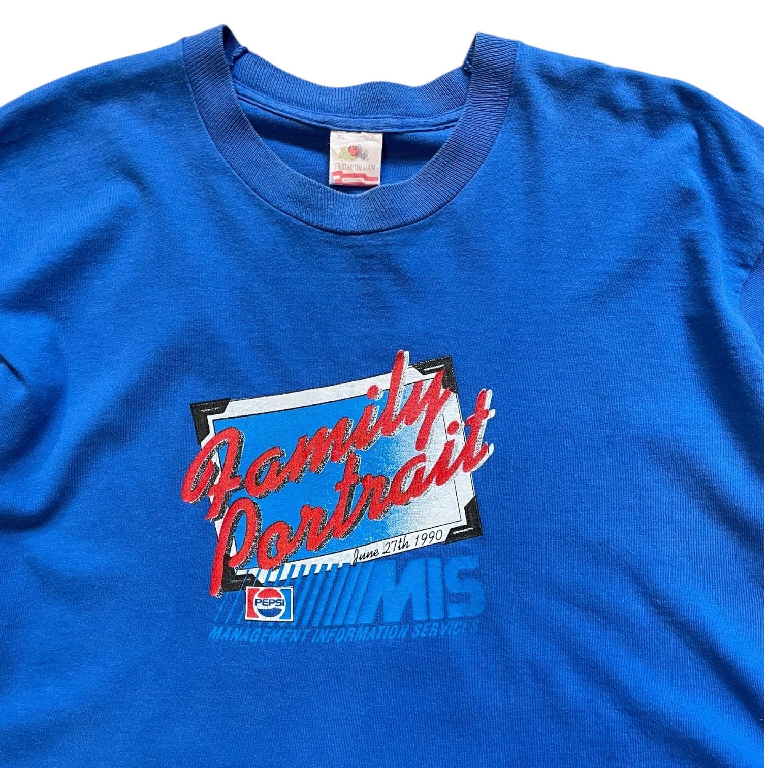 90s PEPSI Print S/S Tee 青 XL ペプシ 旧ロゴ 企業 Tシャツ