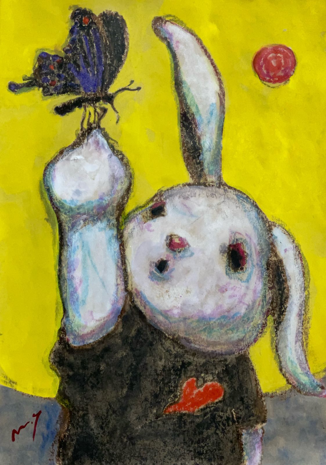 高野マナブ 原画｜[ちょうちょ大好き] Drawing A4 アクリル 一点物 Manabu Takano 髙野學 Moon Sun Rabbit 月と太陽とウサギ Louvre Uffizi Japan 台湾 現代美術家