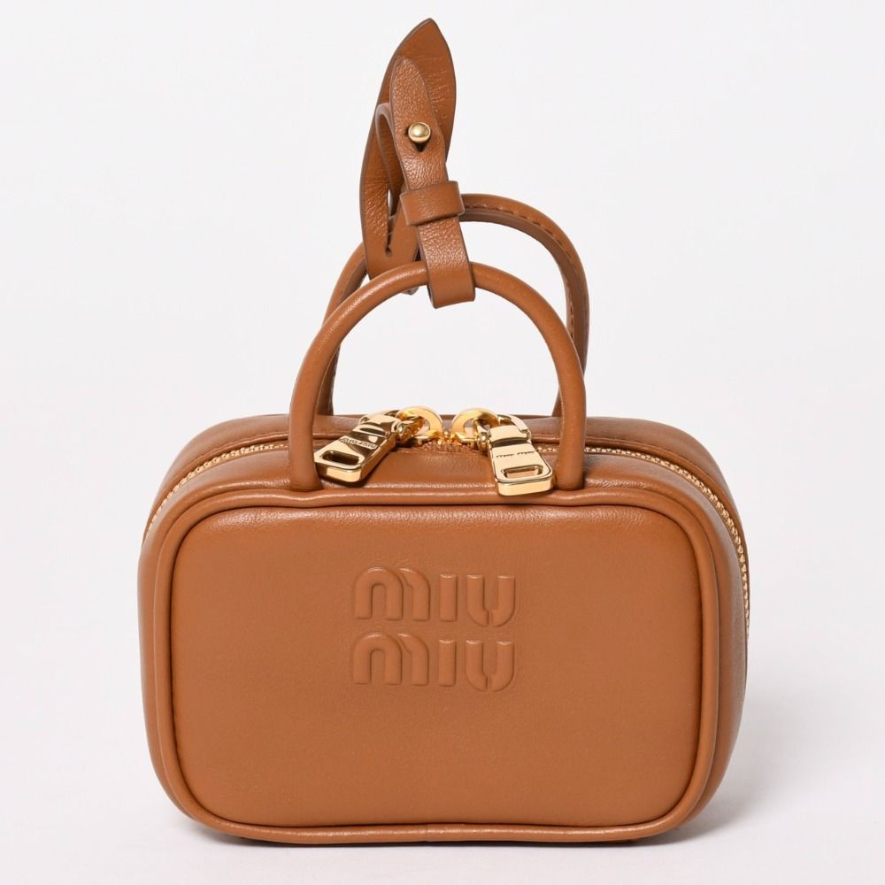 極美品 Miu Miu ミュウミュウ ボーレザーマイクロバッグ ブラウン