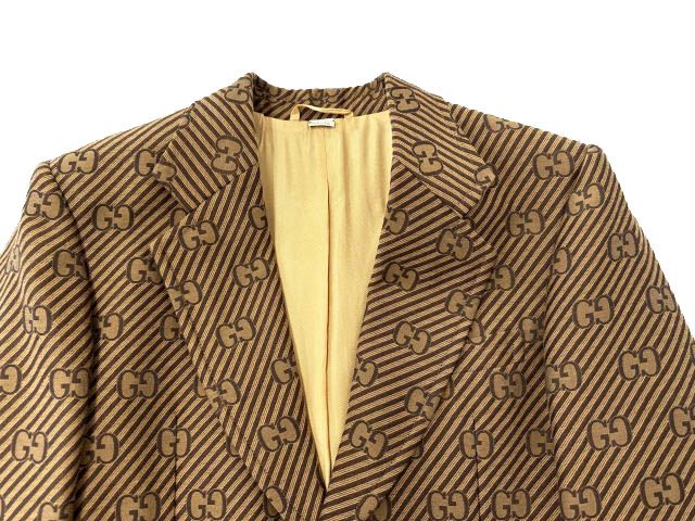 GUCCI サファリジャケット　テーラード　美品　gg柄　シルエット◎ スーツ グッチ GUCCI 20AW GG 総柄 ストライプ ジャガード テーラード