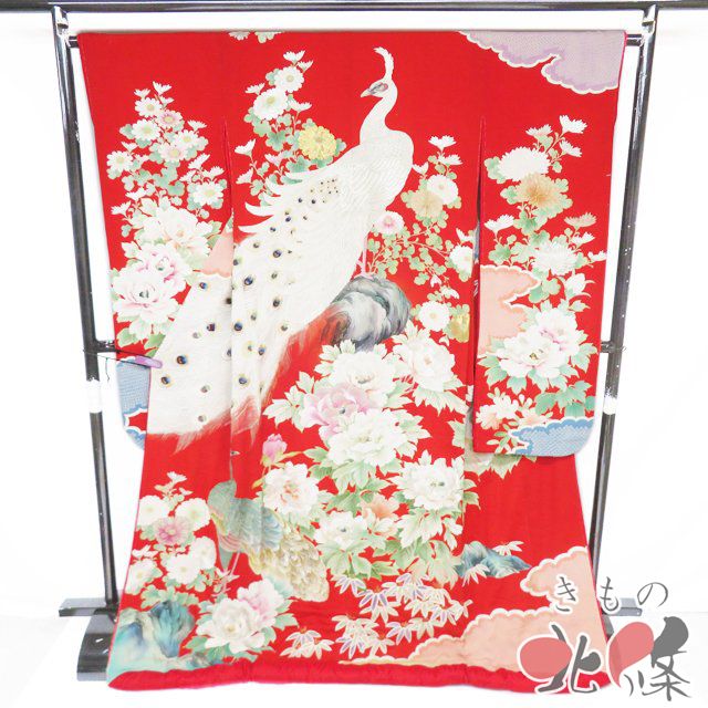 アンティーク 打掛 着物 正絹 金駒刺繍 刺繍 花に孔雀模様 逸品 豪華 神社 和装婚 きもの北條 A1372-3
