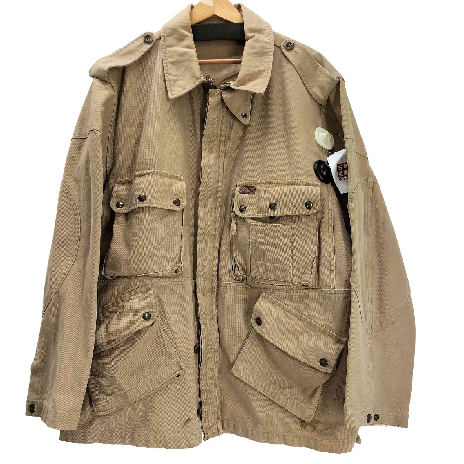 ポロバイラルフローレン Polo by RALPH LAUREN 90S 三角タグ ポニー刺繍 チンスト付き ダック地 コットン ハンティング ジャケット カバーオール ビックサイズ マルチポケット メンズ 4L 11,294円