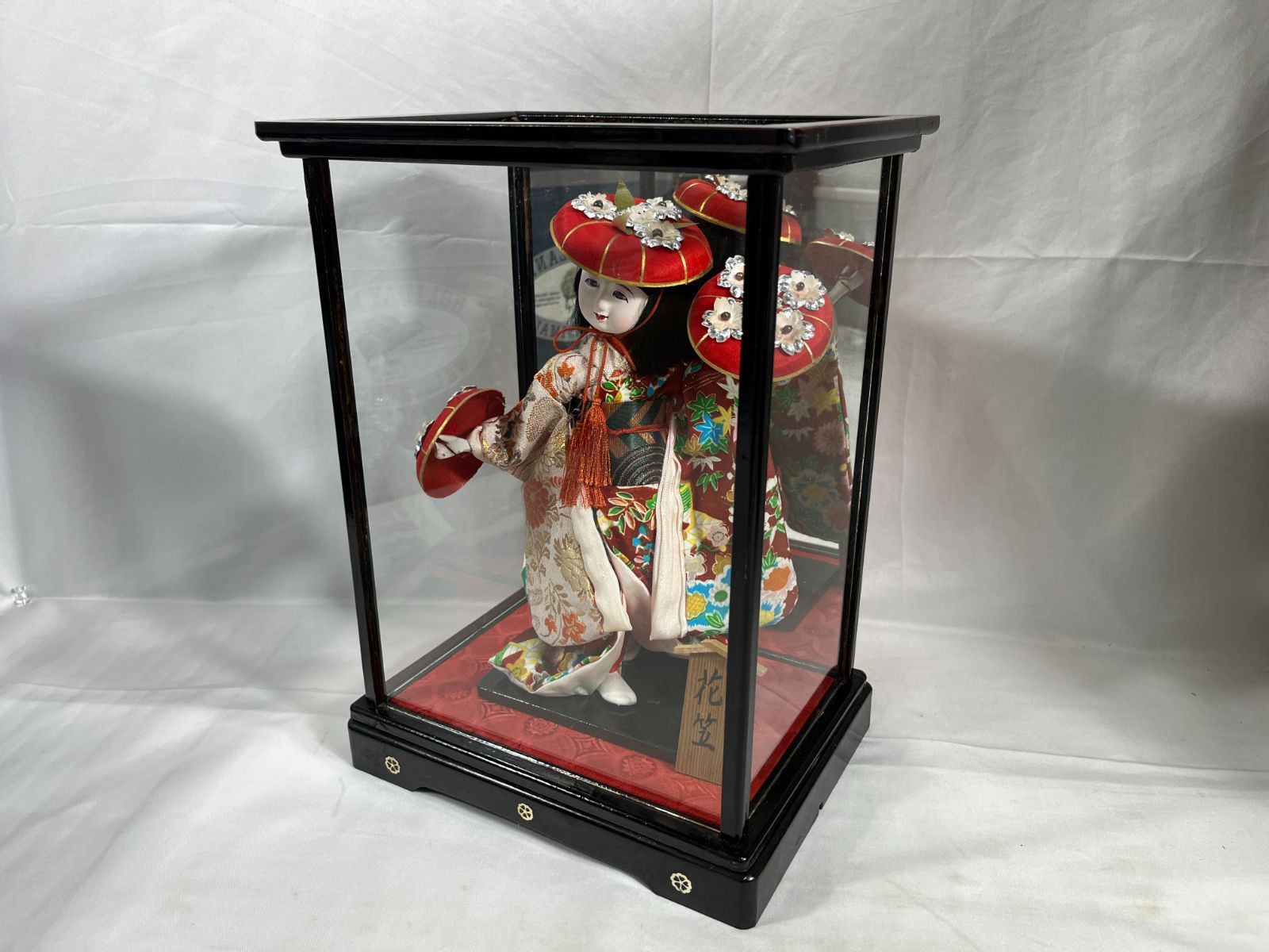 日本人形 花笠 ガラスケース入り 人形 工芸品 工芸 伝統 日本 和