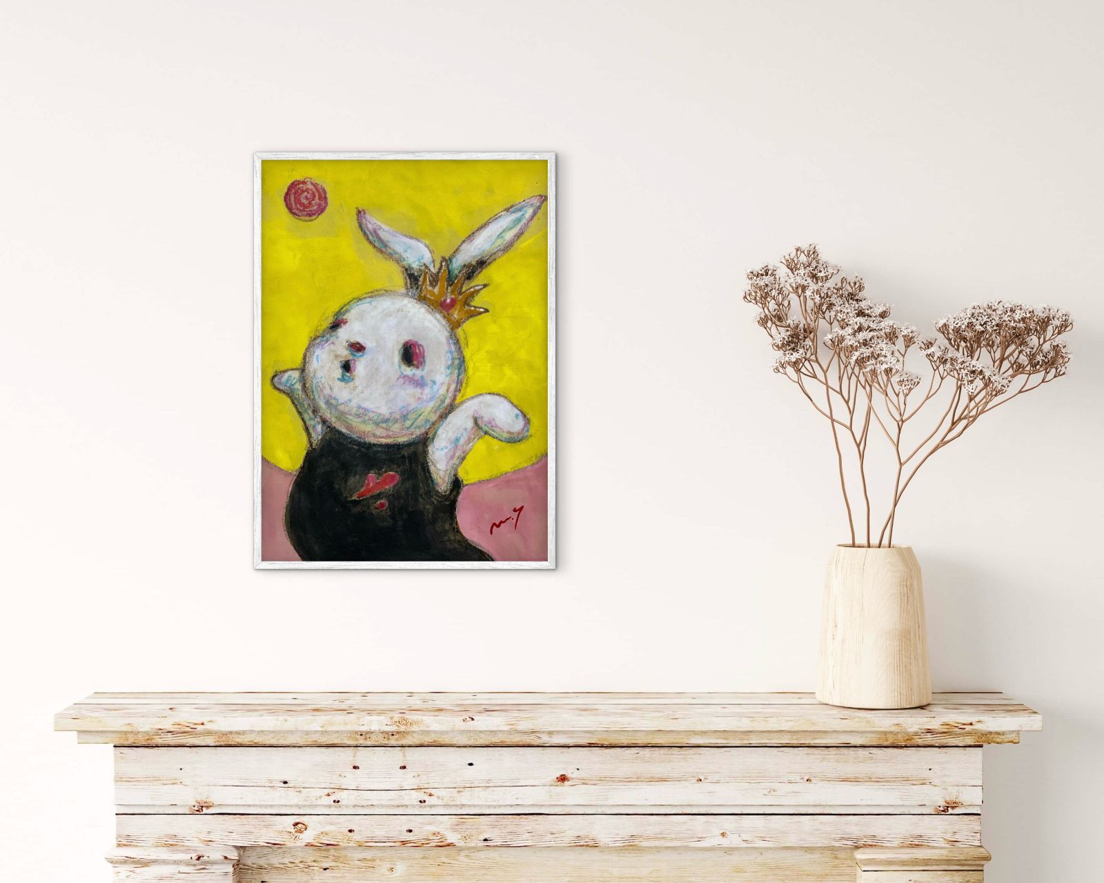 高野マナブ 原画｜[月光満喫] Drawing A4 アクリル 一点物 Manabu Takano 髙野學 Moon Sun Rabbit 月と太陽とウサギ Louvre Uffizi Japan 台湾 現代美術家