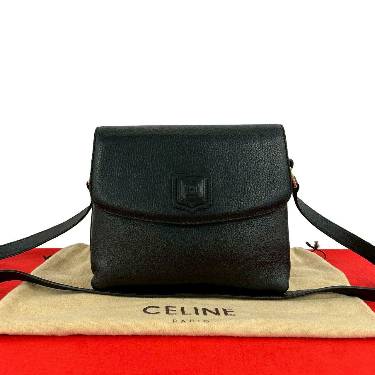 極 美品 袋付き CELINE セリーヌ ヴィンテージ トリオンフ ロゴ レザー 