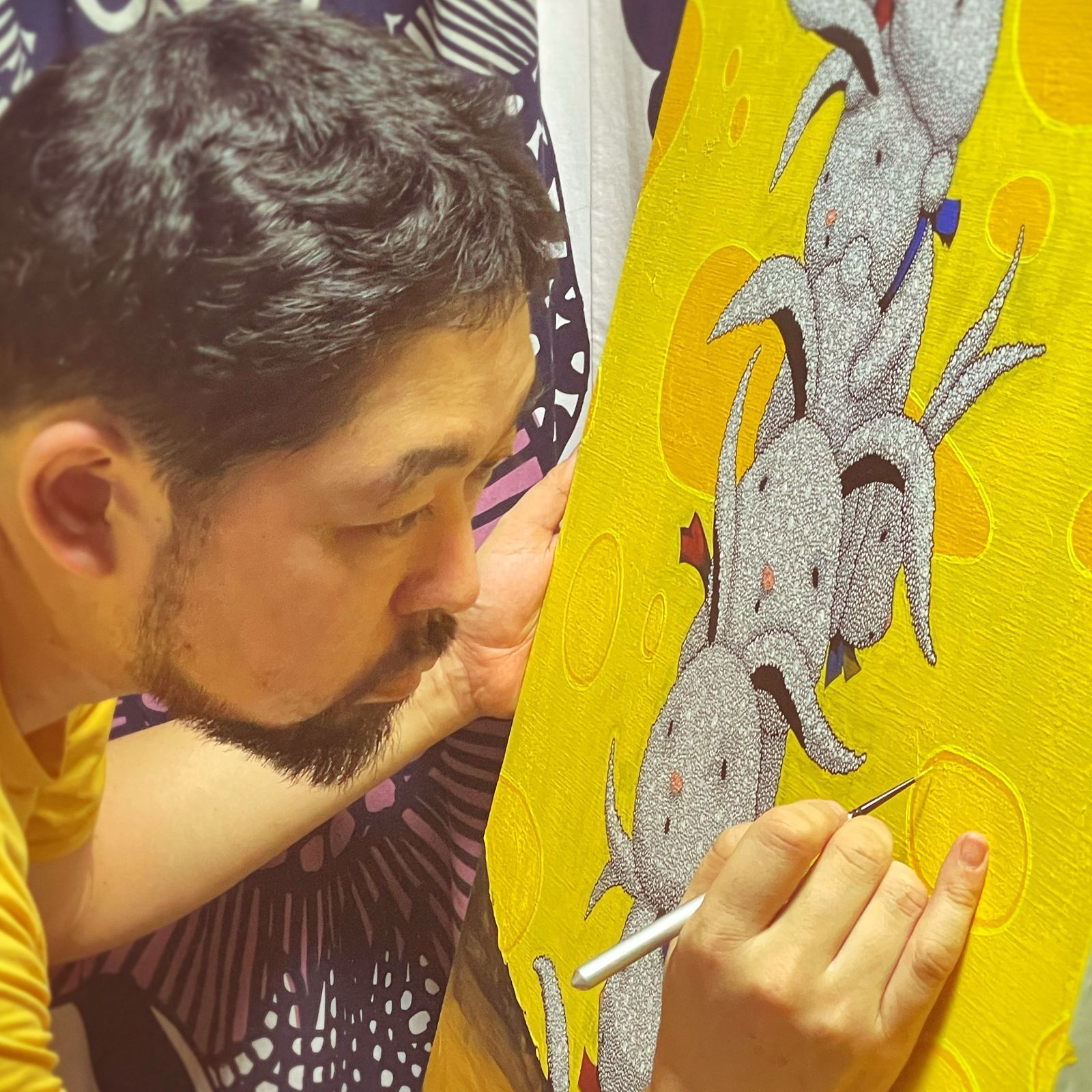 高野マナブ 原画｜[月光満喫] Drawing A4 アクリル 一点物 Manabu Takano 髙野學 Moon Sun Rabbit 月と太陽とウサギ Louvre Uffizi Japan 台湾 現代美術家