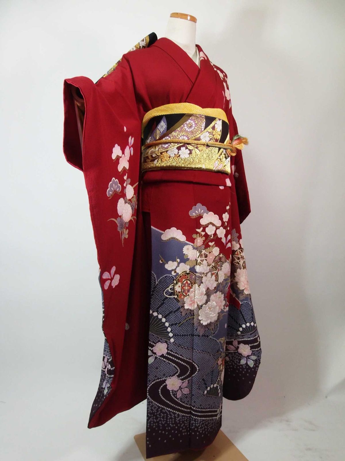 花鼓に映る水面の雅 やまと誂え 縮緬 振袖 長襦袢セット 正絹 ガード 
