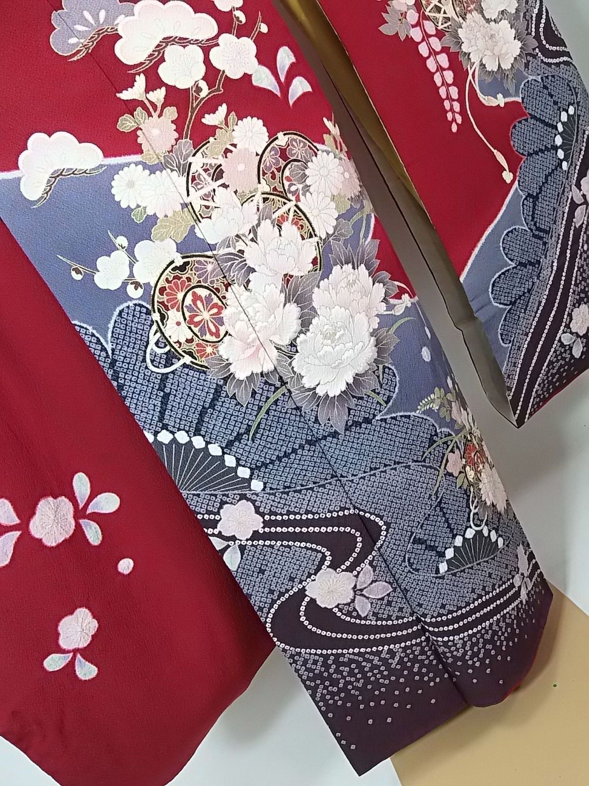 花鼓に映る水面の雅 やまと誂え 縮緬 振袖 長襦袢セット 正絹 ガード 