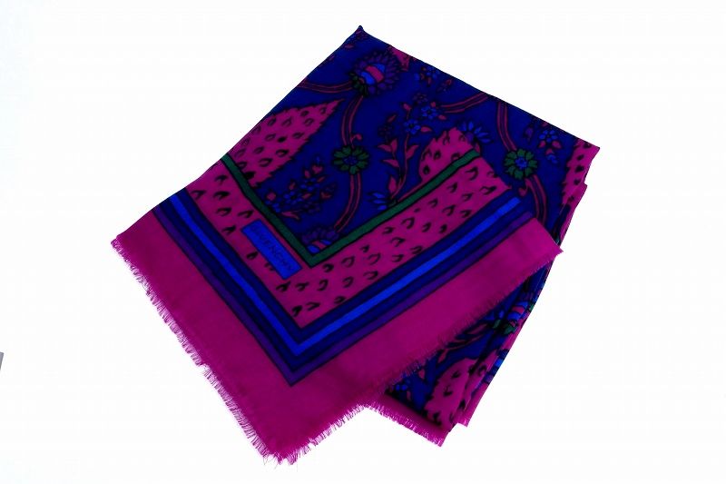 【232577】GIVENCHY ジバンシィ 大判ショール 135×135ｃｍ ウール×シルク パープル