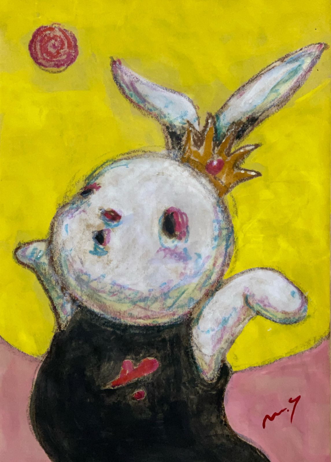 高野マナブ 原画｜[月光満喫] Drawing A4 アクリル 一点物 Manabu Takano 髙野學 Moon Sun Rabbit 月と太陽とウサギ Louvre Uffizi Japan 台湾 現代美術家
