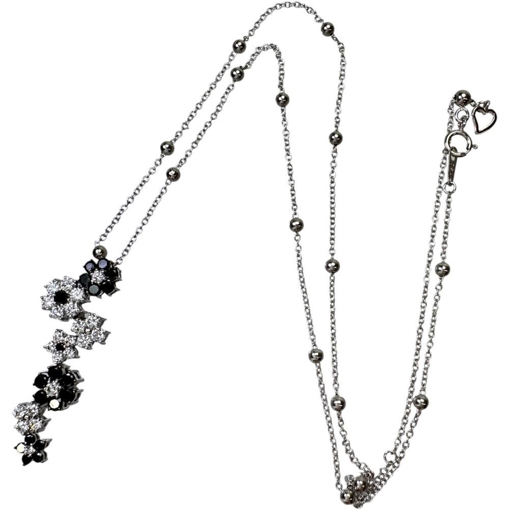 フラワーモチーフ ダイヤモンド(ブラックダイヤ込) 1.63ct ネックレス 
