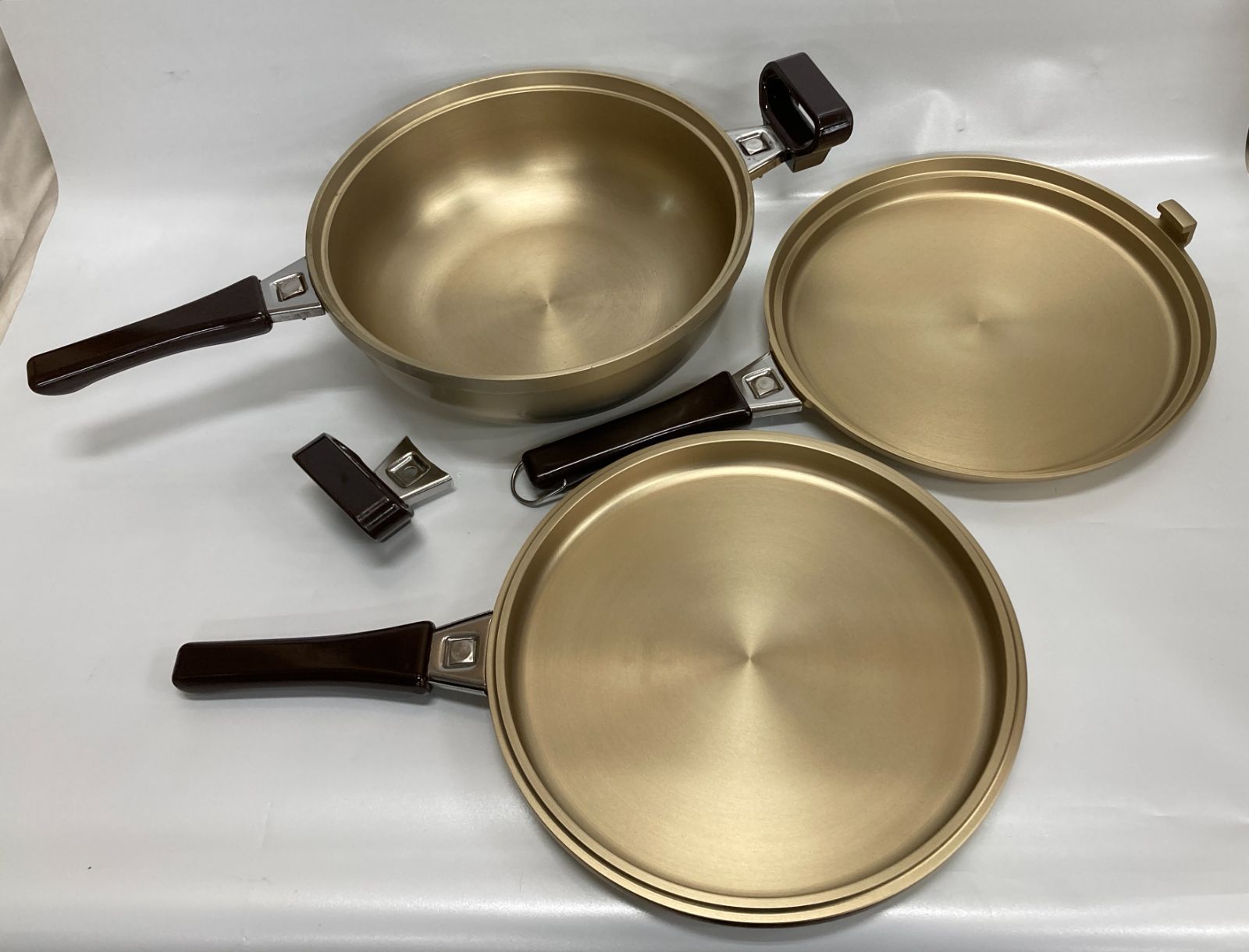 〇未使用 両面焼フライパン しばのキッチン ゴールドシリーズ 片手鍋 3点セット IH使用不可 26cm