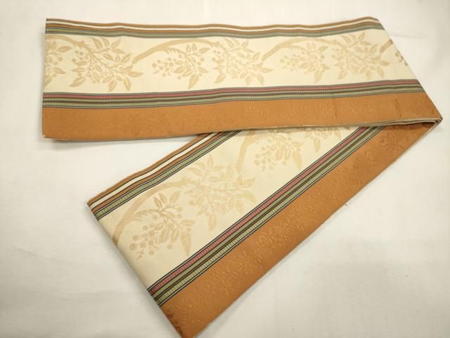 平和屋着物●本場筑前博多織　両面　半幅帯　小袋帯　枝花間道　正絹　逸品　CABF0362ak