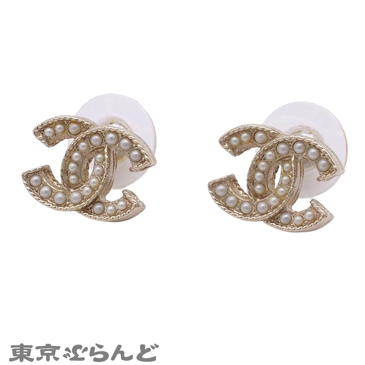CHANEL パール付きスタッドピアス シャネル CHANEL スタッド ピアス ゴールドxホワイト メタル