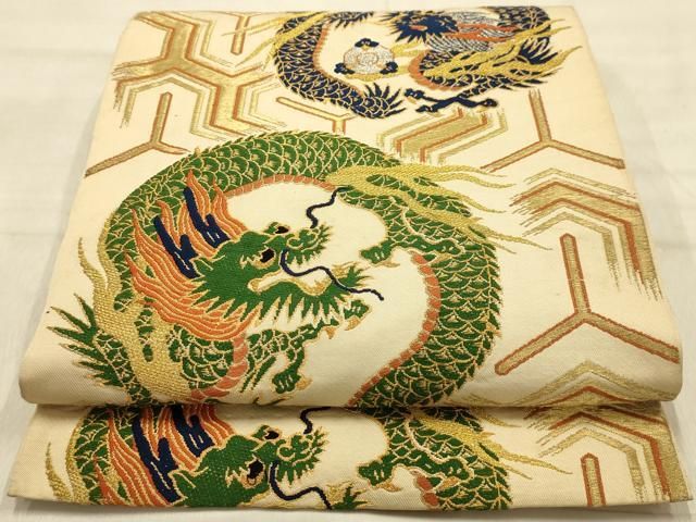 平和屋着物●アンティーク　大正ロマン　太鼓柄　京本袋帯　龍　金糸　正絹　逸品　AABJ2139sx