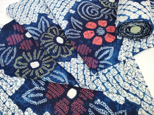 平和屋着物＊夏物　有松鳴海絞り　浴衣　反物　着尺　花繋ぎ　綿　逸品　未使用　DABD8639zzz