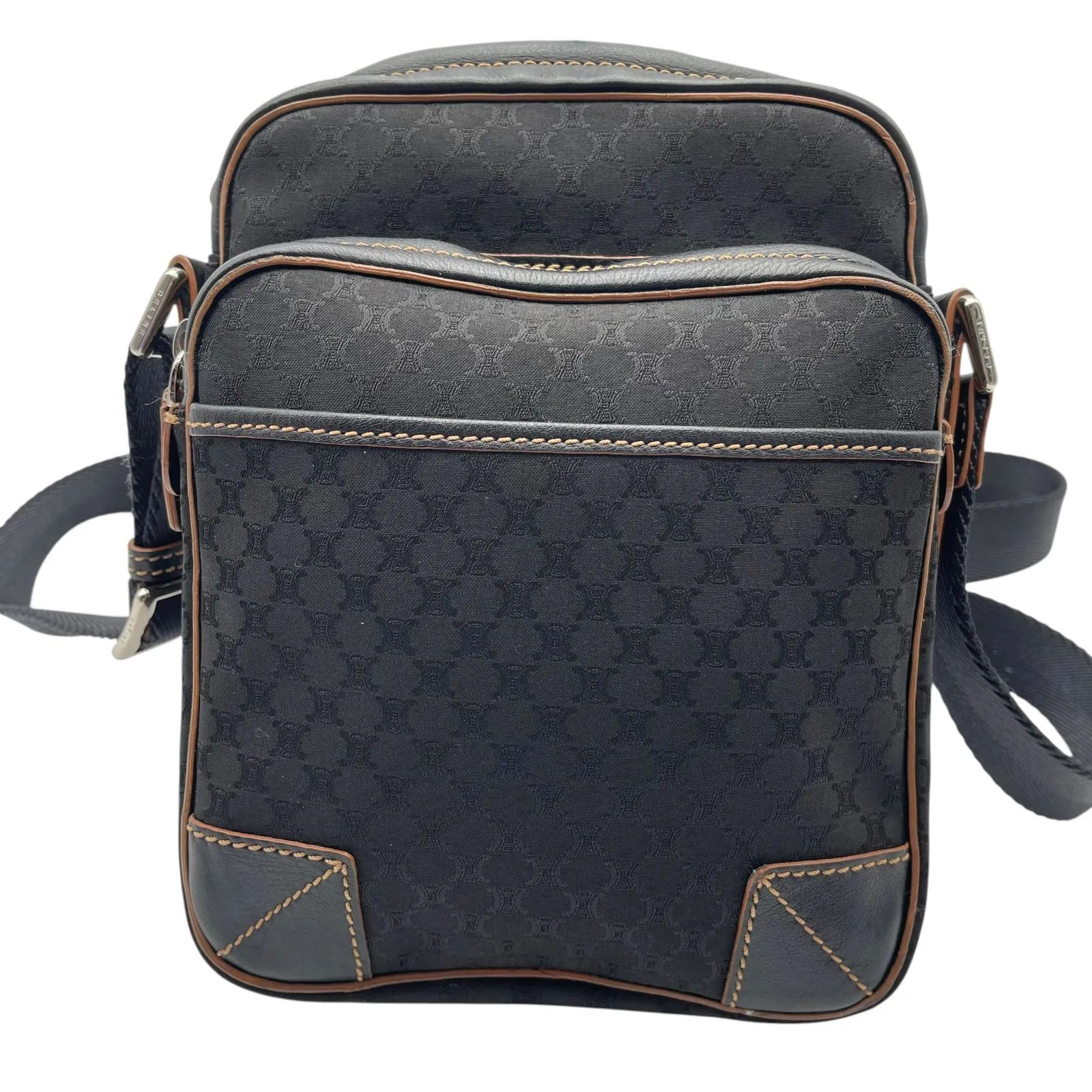 美品 CELINE セリーヌ ショルダーバッグ 斜め掛け マカダム ロゴ 総柄 キャンバス ブラック 黒 ヴィンテージ レディース