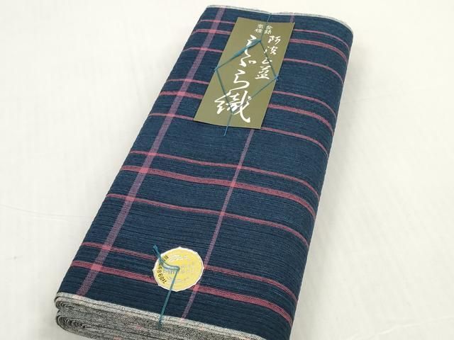 平和屋着物*夏物 阿波しじら織 浴衣 反物 着尺 正藍染 格子 証紙付き 綿 逸品 未使用 DABD8676zzz