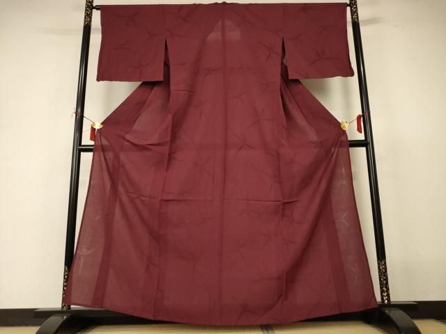 平和屋着物＊夏物　色無地　舞花紋紗　葡萄茶色　正絹　逸品　AABI9983jd