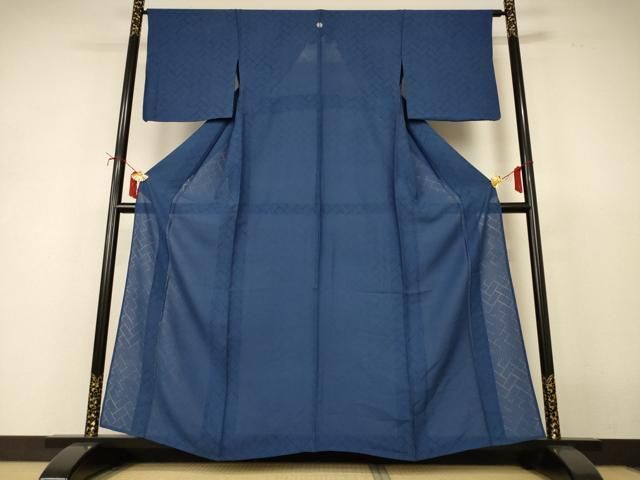 平和屋着物＊夏物　色無地　紗綾形紋紗　青藍色　正絹　逸品　AABJ2403jd