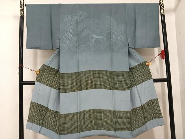 平和屋着物●男性　長襦袢　袷　鷹　松　正絹　逸品　AABI7454ph