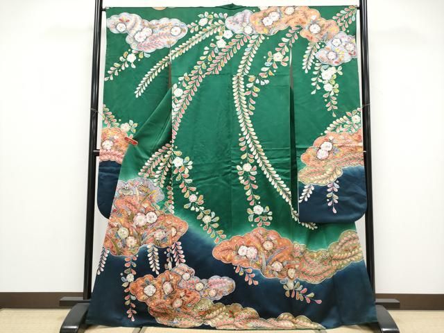 平和屋着物●越後十日町の一流染匠　桐屋・翠山工房　臈纐纈師　振袖　絞り　辻が花　暈し染め　銀通し地　正絹　逸品　CABG3364tx
