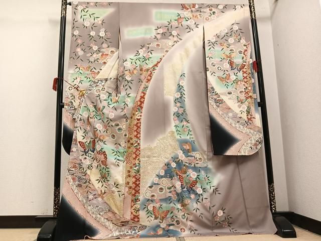 平和屋着物●豪華振袖　花蝶文　暈し染め　金銀彩　正絹　逸品　AABI7418ph