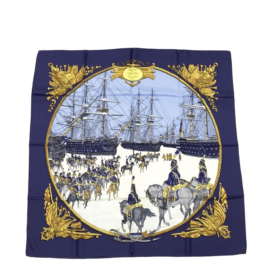 HERMES エルメス MARINE ET CAVALERIE シルク スカーフ カレ90 海と