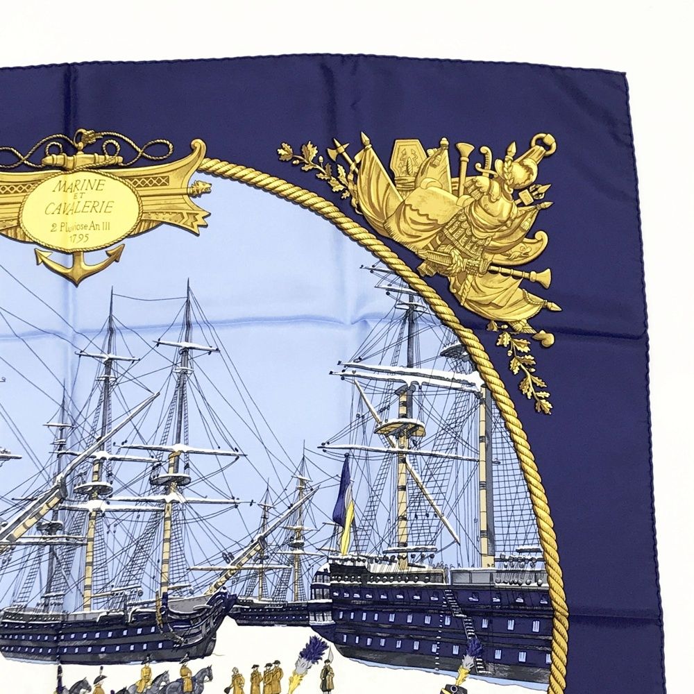 HERMES エルメス MARINE ET CAVALERIE シルク スカーフ カレ90 海と