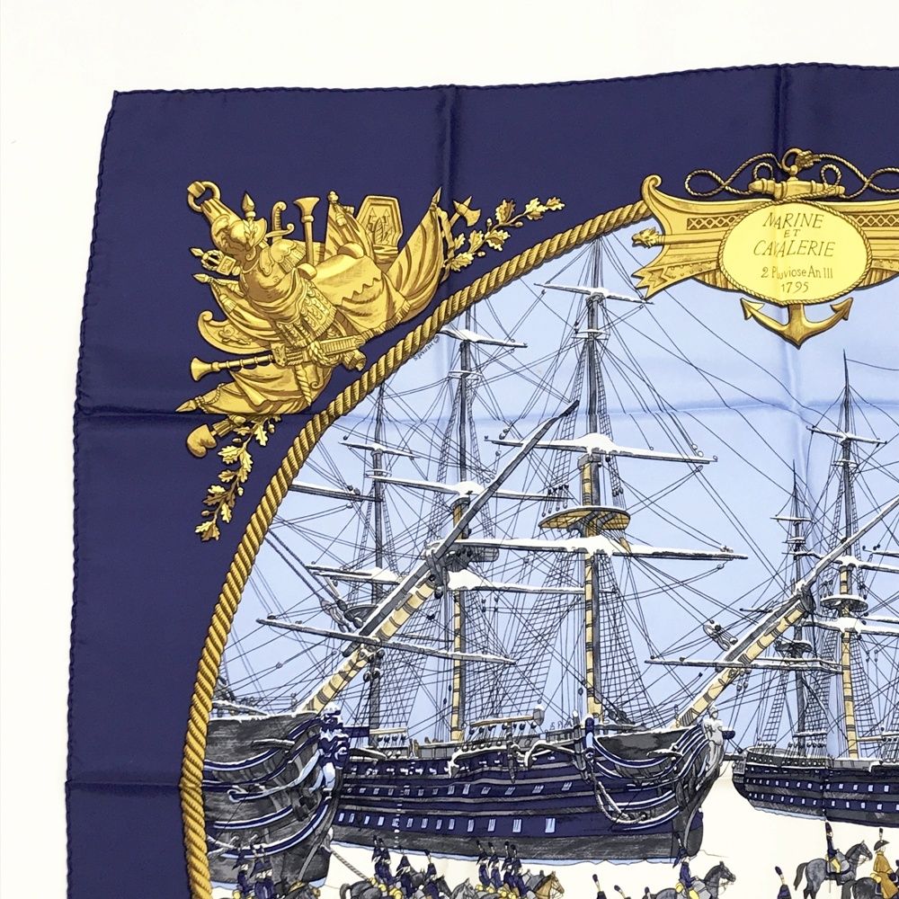 HERMES エルメス MARINE ET CAVALERIE シルク スカーフ カレ90 海と
